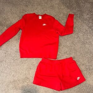 Nike Red Sweatshirt and Shorts Set